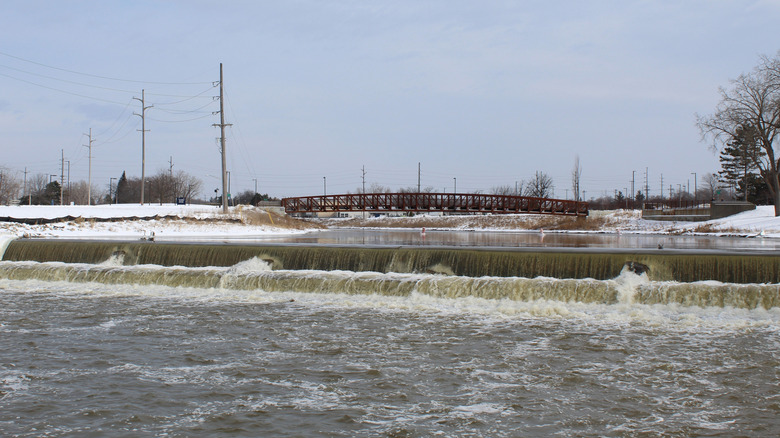 Low-head dam on the Flint River in Flint, Michigan