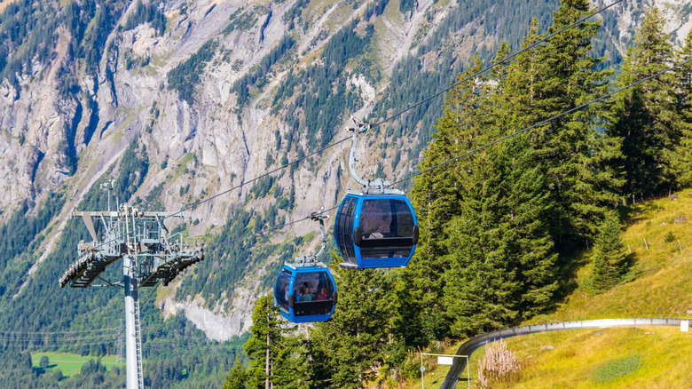 an overhead cable car leading from Kandersteg to Lake Oeschinen, Switzerland