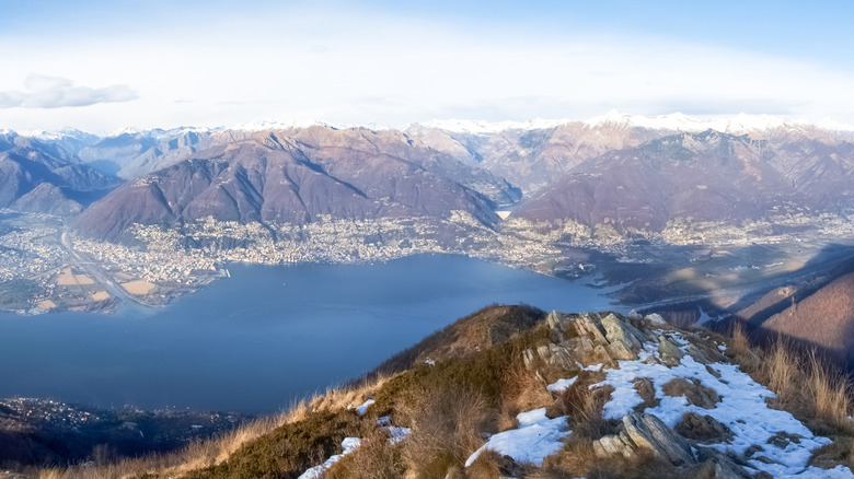 An aerial view of Lake Maggiore from Monte Gambarogno