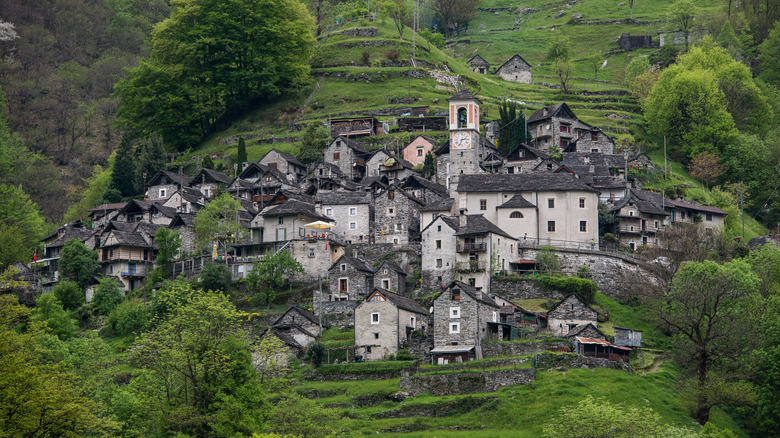 Old hillside village of Corippo in Switzerland