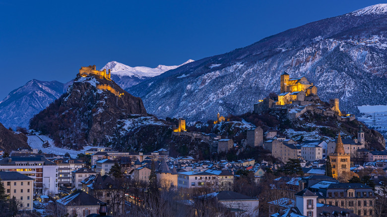 The twin Swiss castles of Valere Basilica and Tourbillon in Sion - the capital of Valais