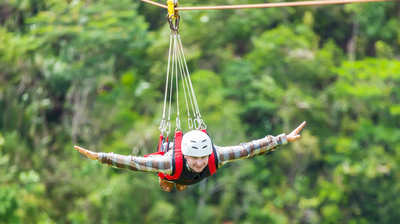 Man ziplining in Mauritius