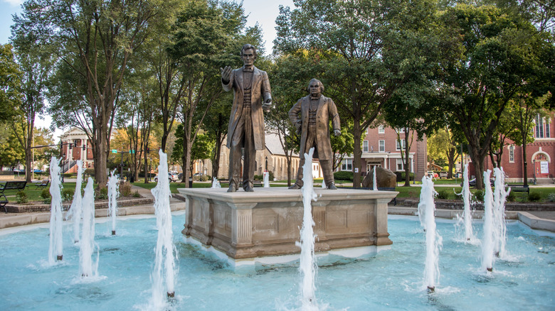 Statues of Abraham Lincoln and Stephen Douglas in Washington Square Park, Ottawa, Illinois