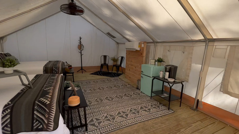 Inside of glamping tent