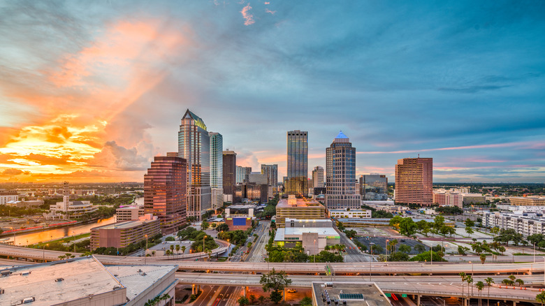 Downtown Tampa skyline as the sun sets