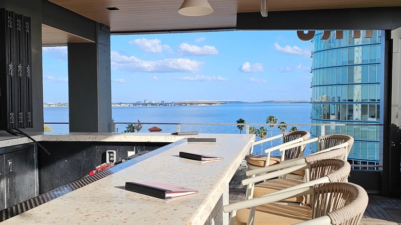 Interior of Maru Nikkei in Tampa looking over the bar toward the bay