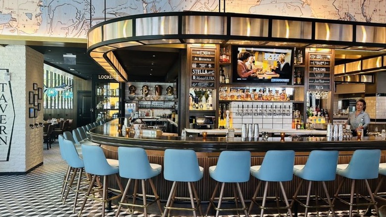 The interior of The Pearl restaurant looking at the central bar