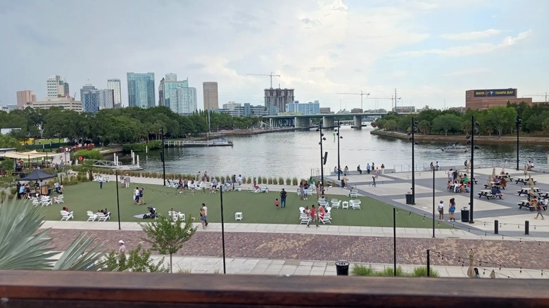 A view of The Hillsborough River and Tampa Riverwalk from the bar M.Bird at Armature Works, Tampa