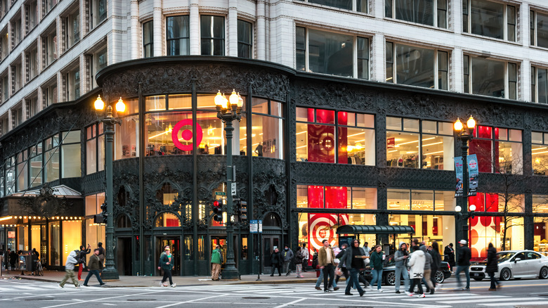Outside of a Target store with black metalwork on the building