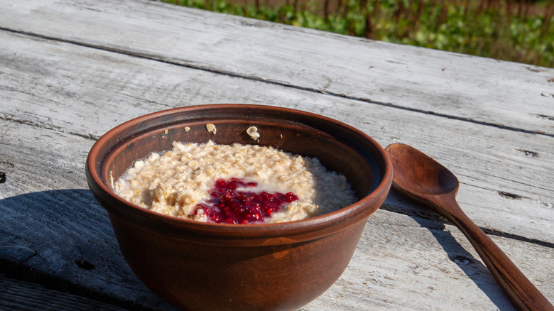 Oatmeal topped with fruit