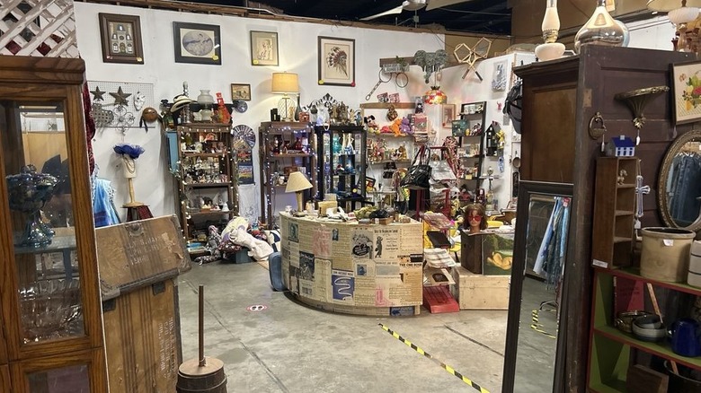 Vintage clothing, accessories, jewelry, and furniture on display at Vintique Mall, Taylor, Texas