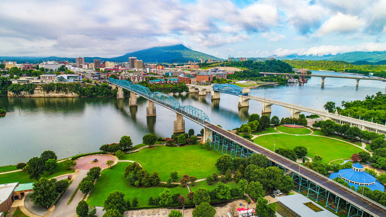 An aerial view of Chattanooga, Tennessee, in the summer