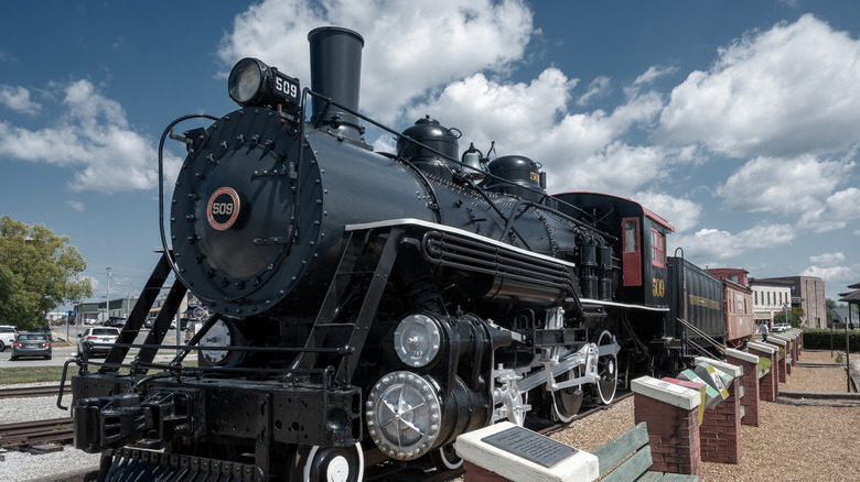 A steam engine train in downtown Cookeville, Tennessee