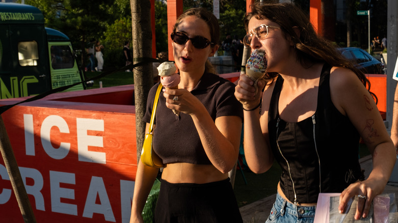 Two women eating ice cream
