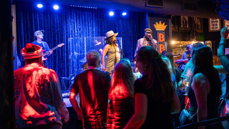 A live blues band performs in front of a crowd at B.B. King's Blues Club on Beale Street.