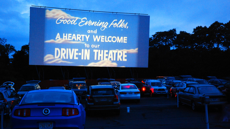 Cars parked at a drive-in theater