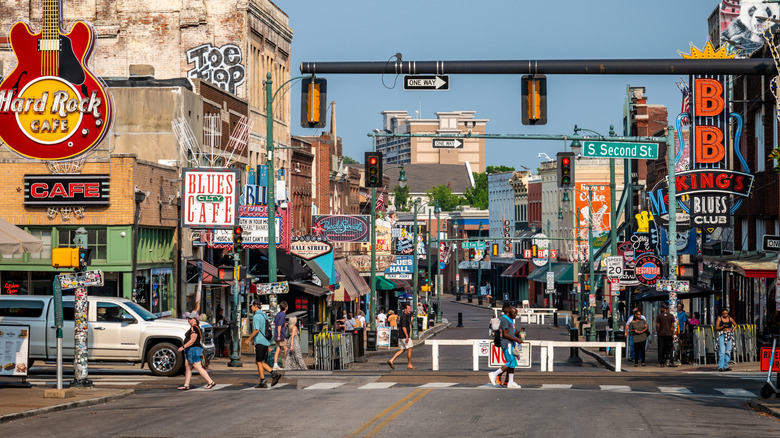 Memphis street with neon signs