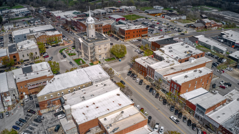 Aerial view of downtown Columbia, aka Muletown, in Tennessee