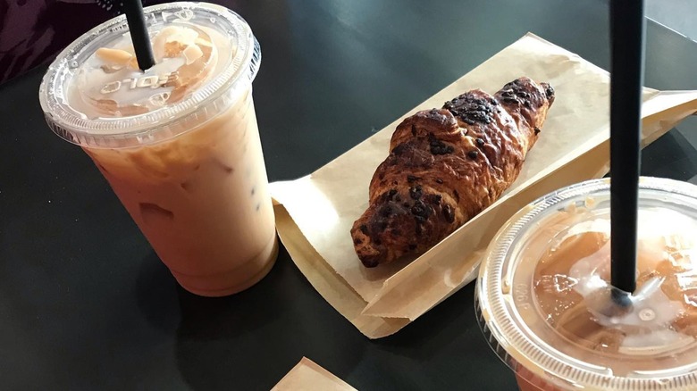 coffee and croissant at Vantage Coffee roasters
