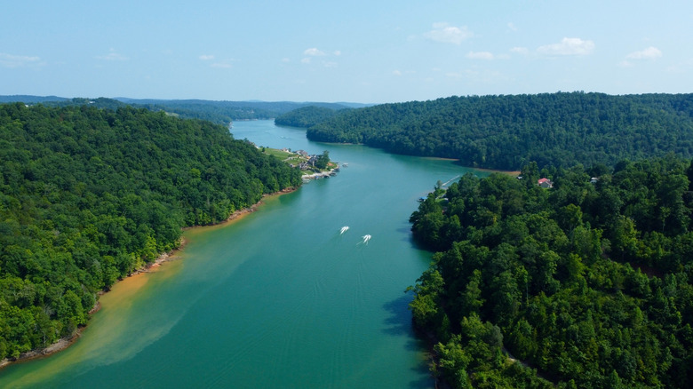 Norris Lake from above, showing the beautiful water framed by forest