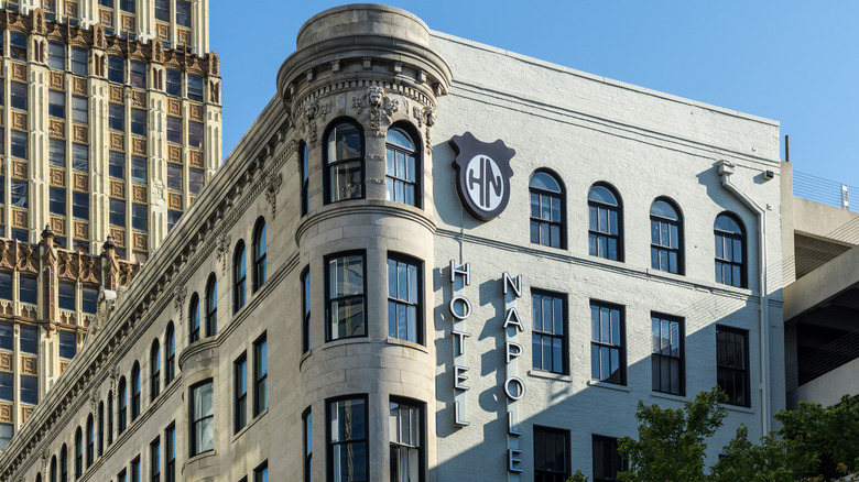 The ornate facade of the Napoleon Hotel in Memphis, Tennessee