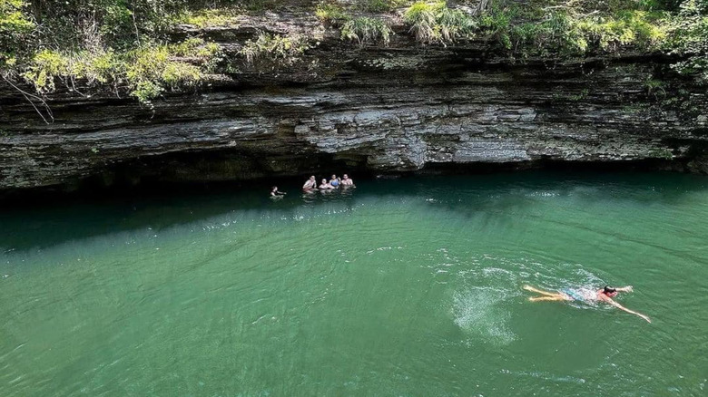 Group swimming in North Chick Blue Hole