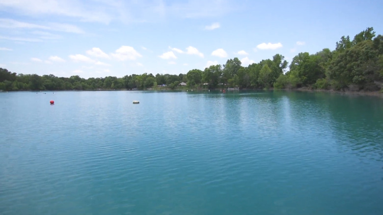 View of lake at Athens Scuba Park on clear summer day.
