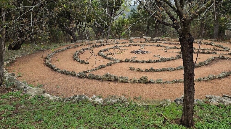 Circular stone maze on grounds of Miraval Austin