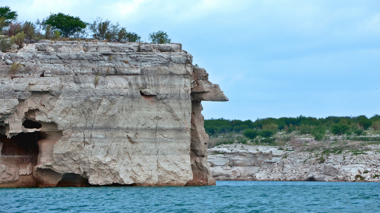 Overhang on limestone cliffs over Lake Amistad along the Rio Grande River