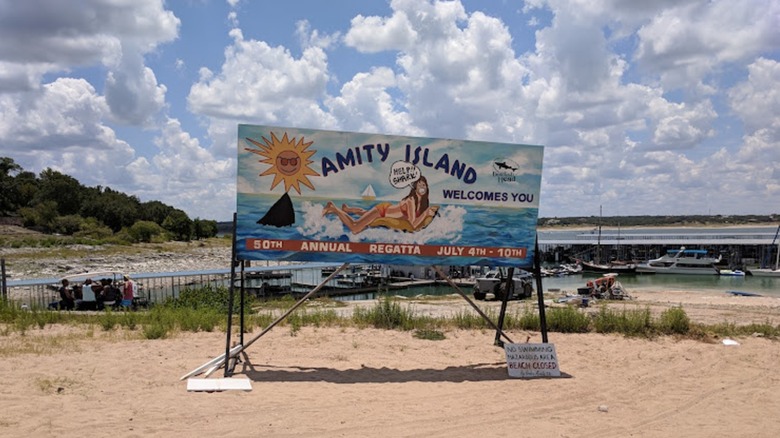 Amity Island sign at Volente Beach Resort & Waterpark