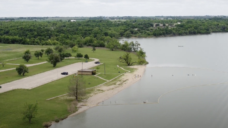 Aerial view of Wilson H. Fox Park and Granger Lake in Granger, Texas.