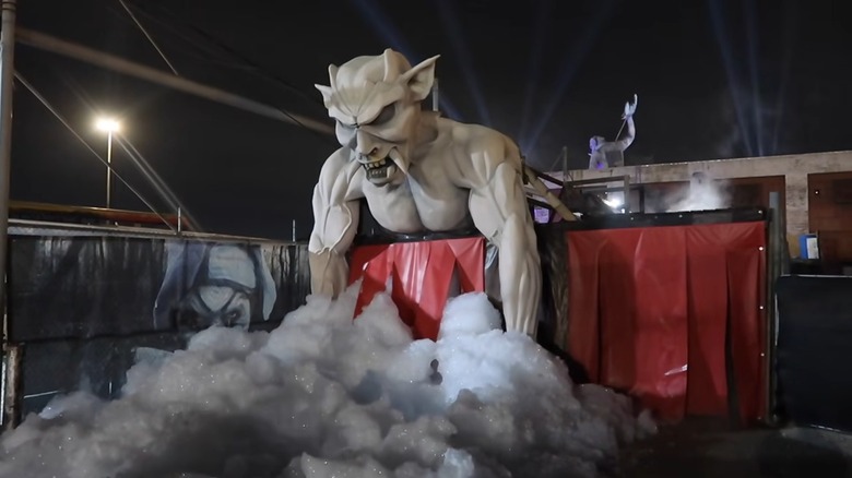 Demon figure with bubbles at exit of Cutting Edge Haunted House in Fort Worth