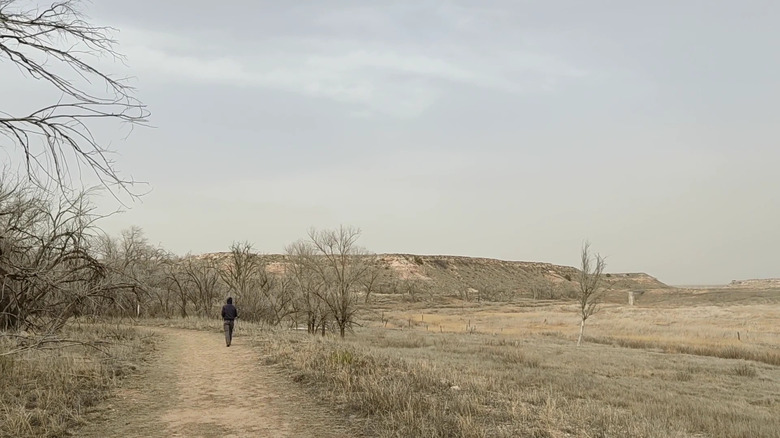 A lone hiker in Buffalo Lake National Wildlife Refuge
