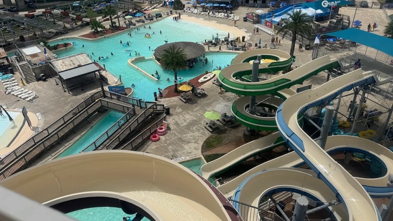 A point of view photo from the top of one of the slides at Hurricane Alley Waterpark