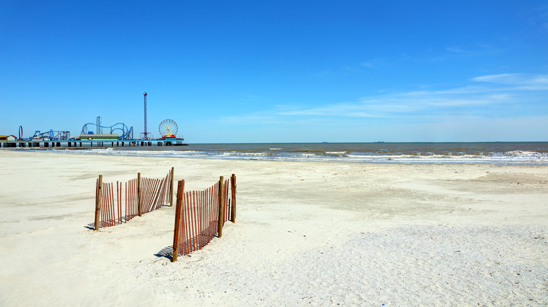 Theme park on horizon viewed from Stewart Beach