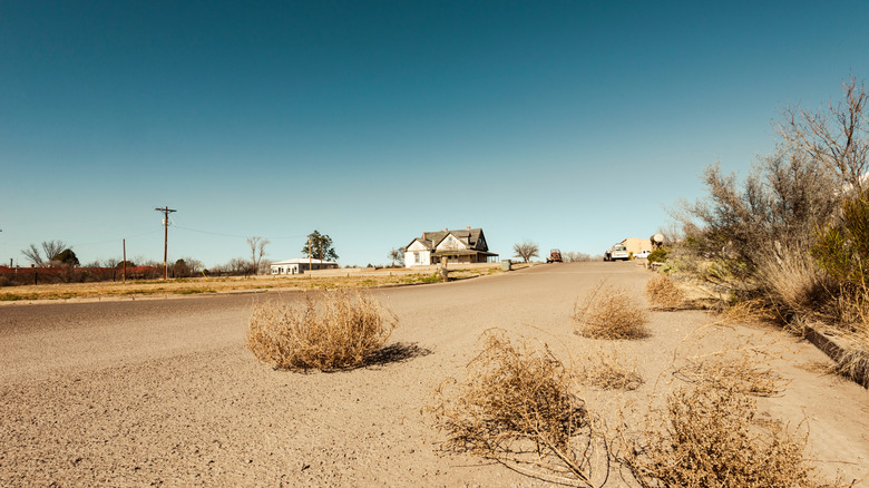 The abandoned town of Marfa in Texas surrounded by a desert landscape