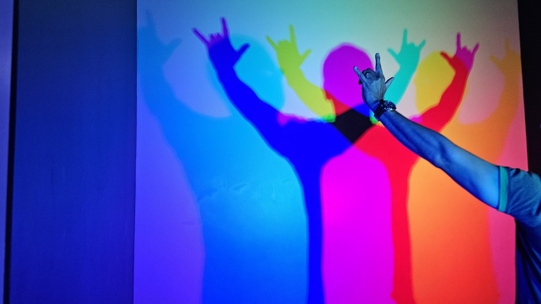 Colorful shadows in an exhibition at the Houston Museum of Illusions