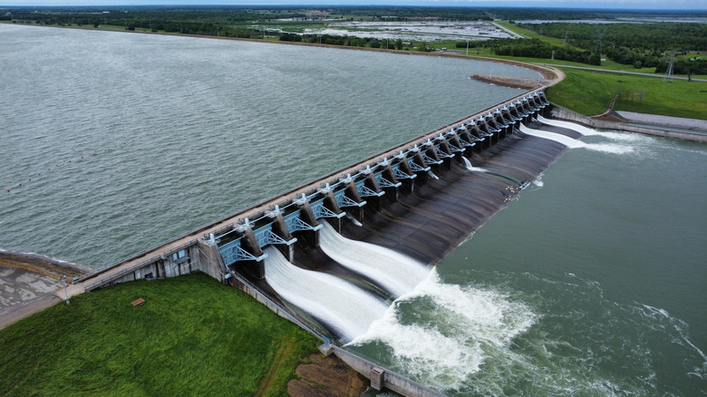 The dam that creates the Richland-Chambers Reservoir in Texas