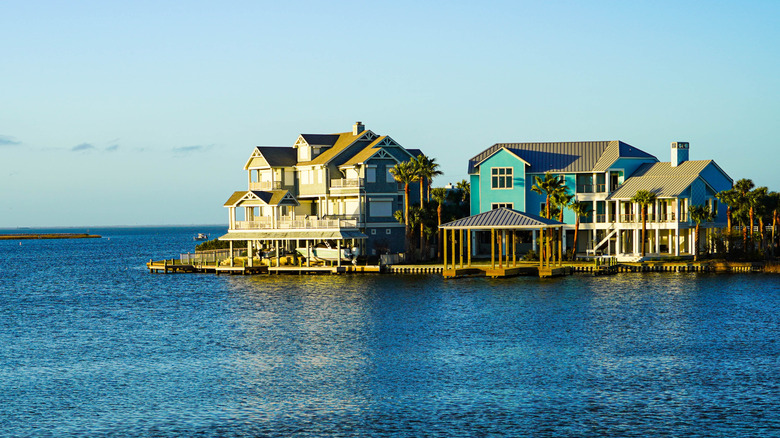 Colorful stilt homes beside the water