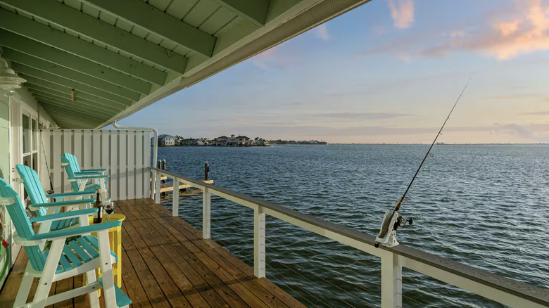 Fishing pole cast from the back deck at sunset