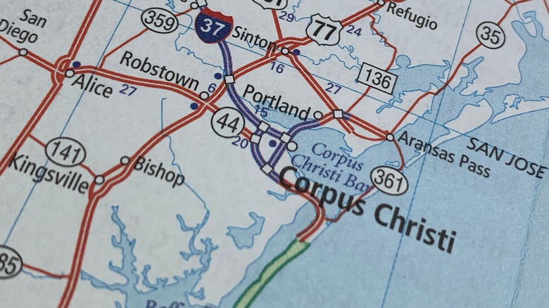 map showing Corpus Christi Texas on it