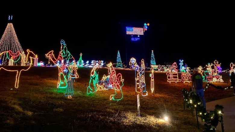Holiday light sculptures on the Walkway of Lights in Marble Falls, Texas