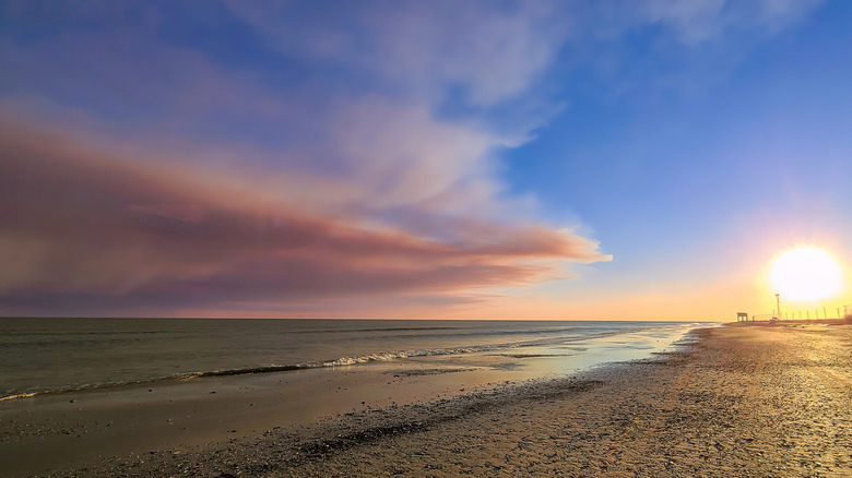 Sunset over High Island beach in Texas