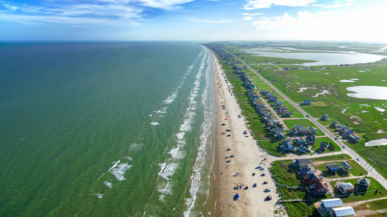 Aerial view of Surfside Beach in Texas