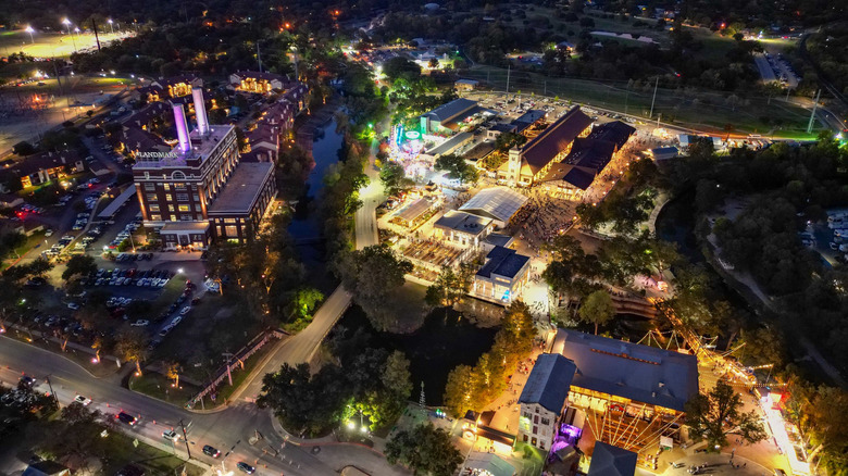 Aerial view of Wurstfest in New Braunfels at night