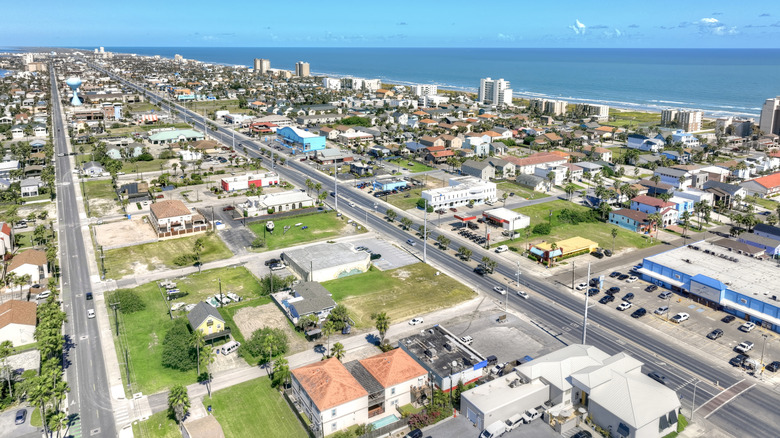 An aerial view of South Padre Island and shoreline