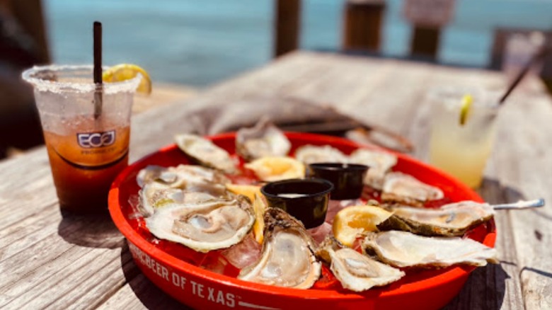 Oysters with a view at Doc's Seafood Restaurant  in Corpus Christi, Texas