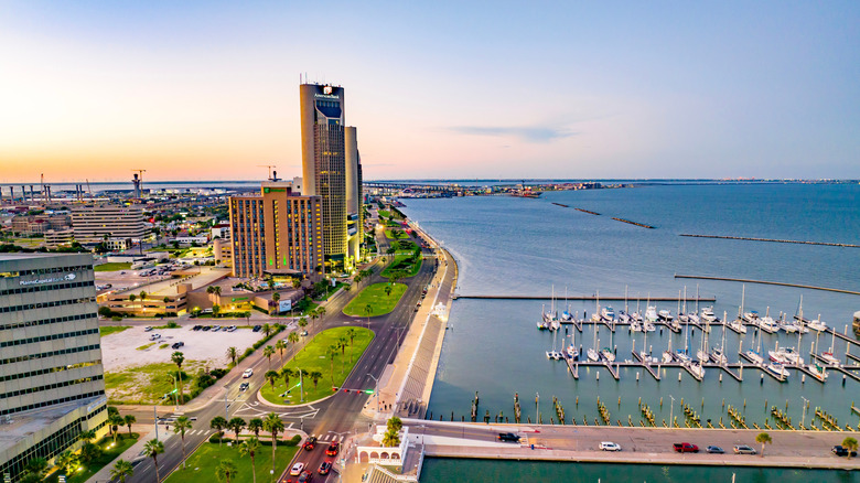 Aerial shot of Corpus Christi's waterfront