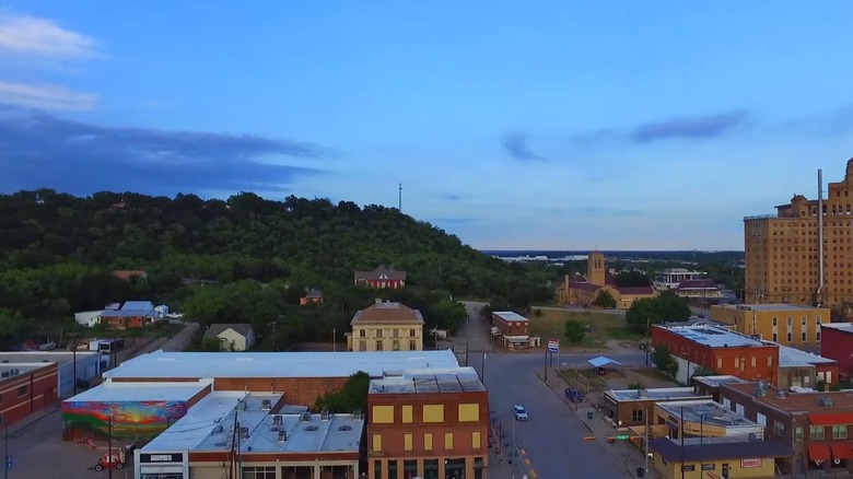 An aerial view of downtown Mineral Wells