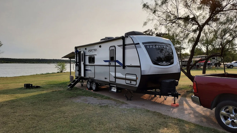 Lakeside RV camping at the Possum Kingdom State Park in Texas.